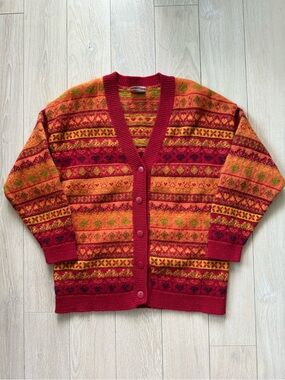 STEFANEL Fair Isle Wool Alpaca Blend Cardigan Granny Sweater Women’s Size Medium